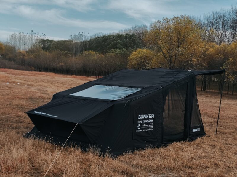 Military-inspired inflatable tent with TPU windows and premium waterproof materials